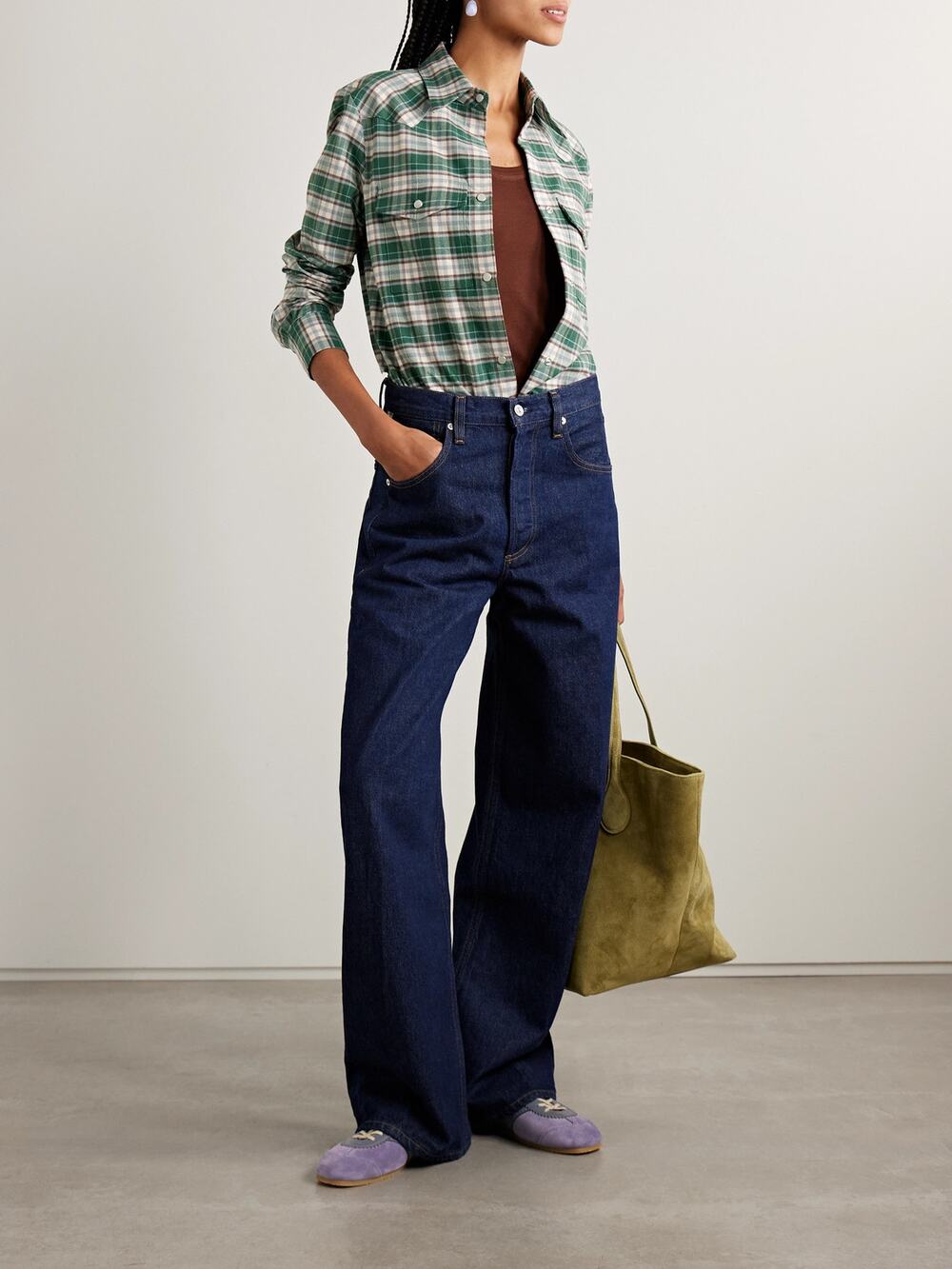 TWP Carter Checked Cotton-Flannel Shirt Green size S small